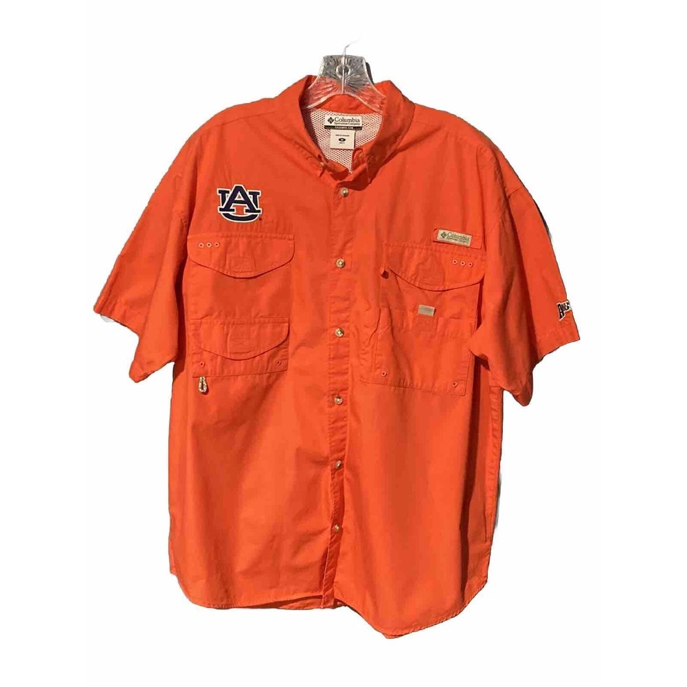 Columbia Tamiami Mens Auburn Tigers PFG Auburn Orange Vented‎ Fishing Shirt Sz M